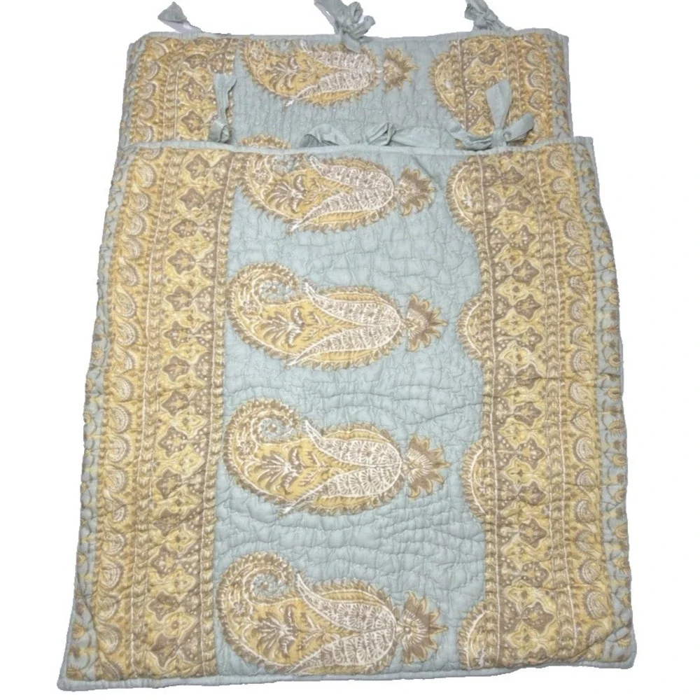 Pottery Barn Sham Set Paisley Medallion EURO Kantha Quilted Tie Closure Cotton
